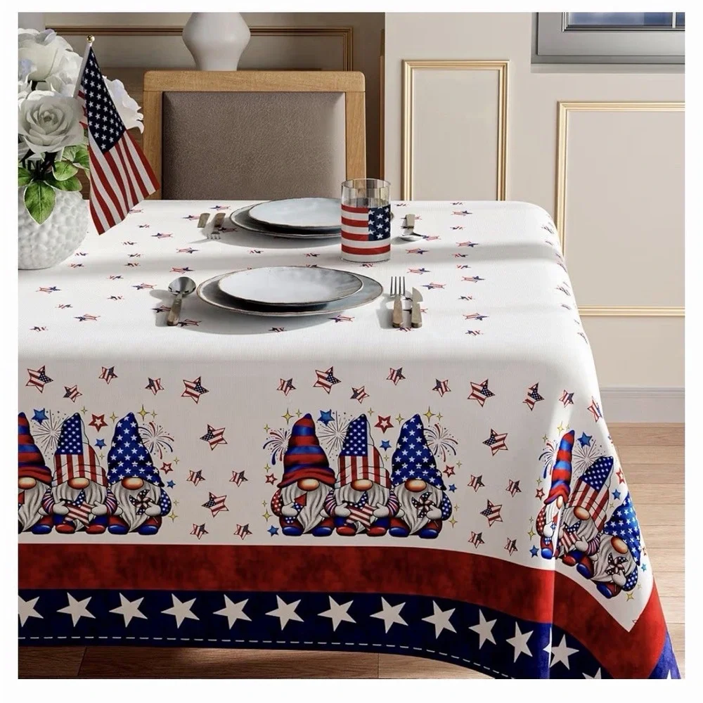 Tablecloth 60x84 Inch Red White and Blue Gnomes Star Patriotic Independence Day